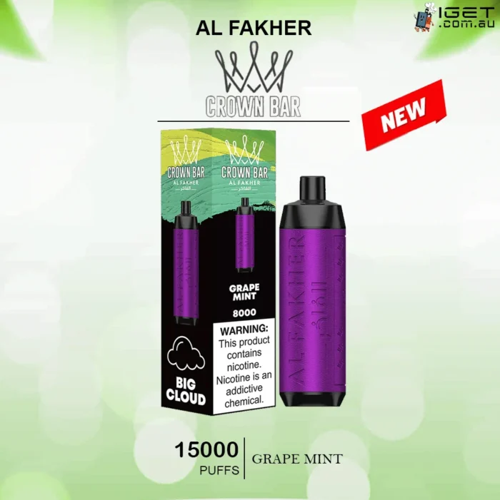 ALFAKHER CROWN BAR – GRAPE MINT – 15000 PUFFS