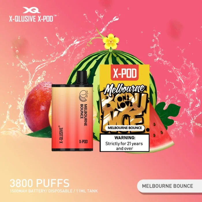 X-QLUSIVE X-POD MELBOURNE BOUNCE (Watermelon Peach Ice) – 3800 PUFFS